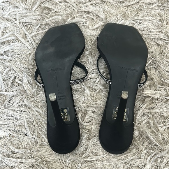 NWOB Black Suede Studio Crystal Embossed High Heel Sandals in Black Sz 40 US 10 - Picture 10 of 11